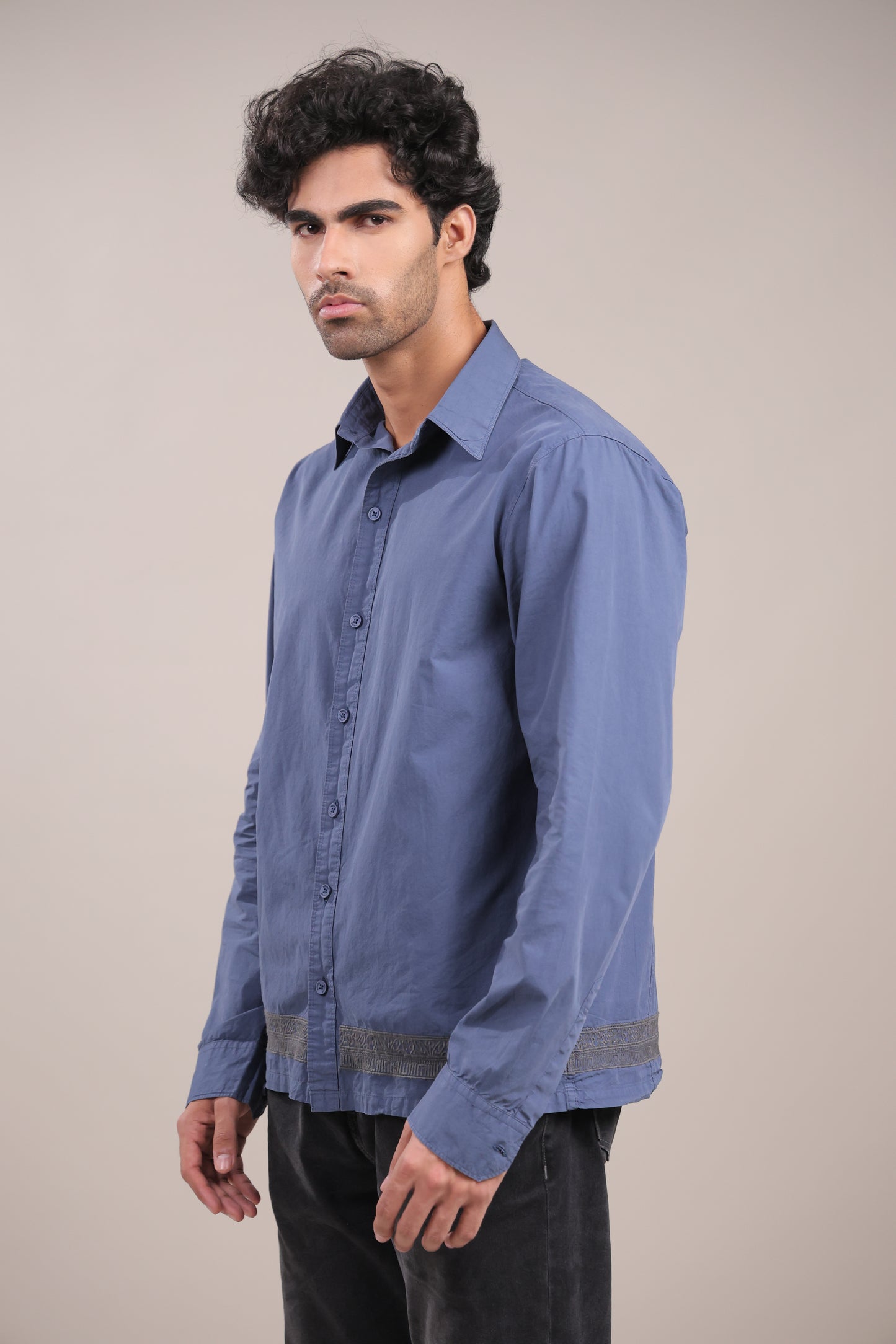 Prakriti – Dark Blue Embroidered Recycled Shirt