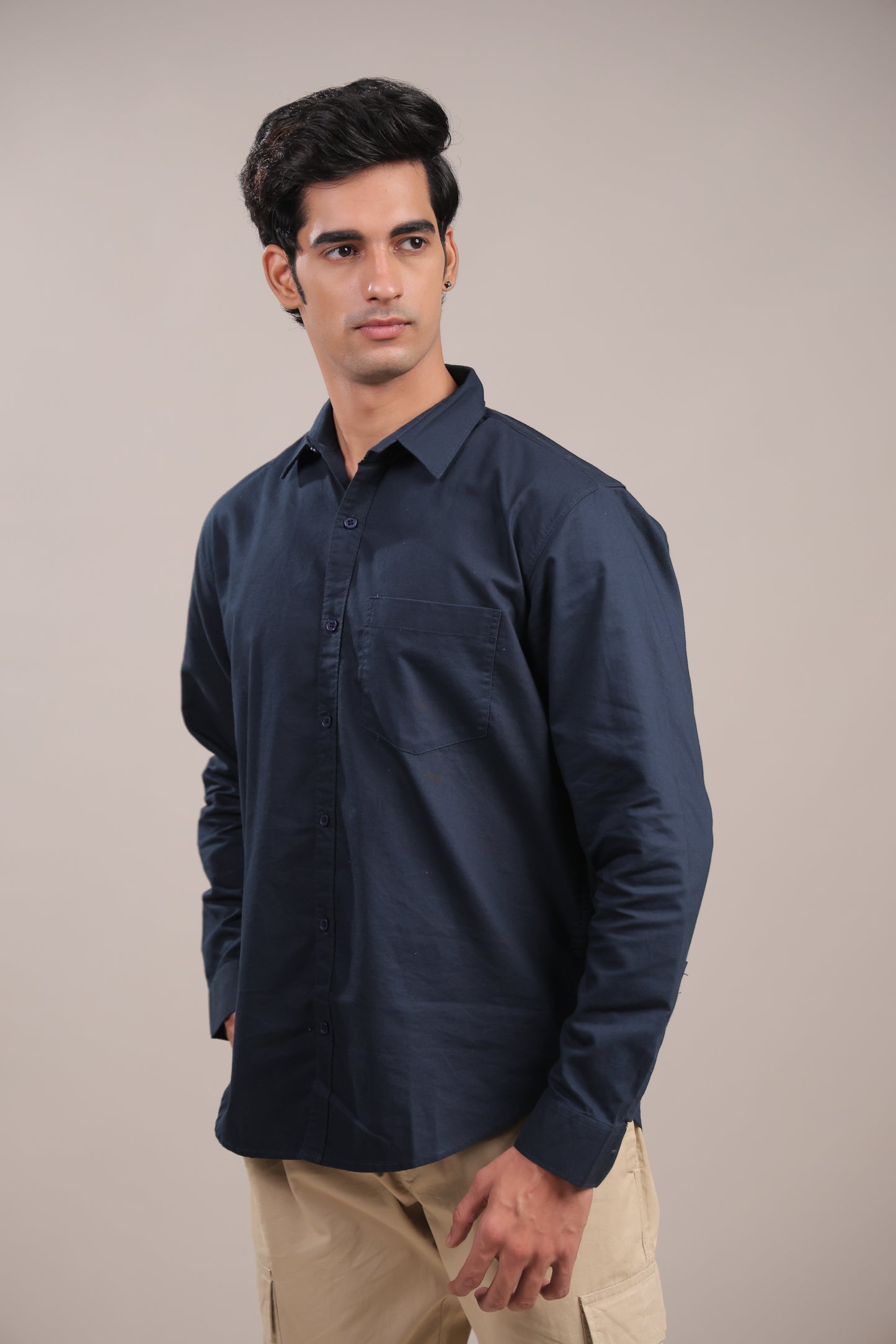 Niyam – Plain Navy Blue Oxford Shirt
