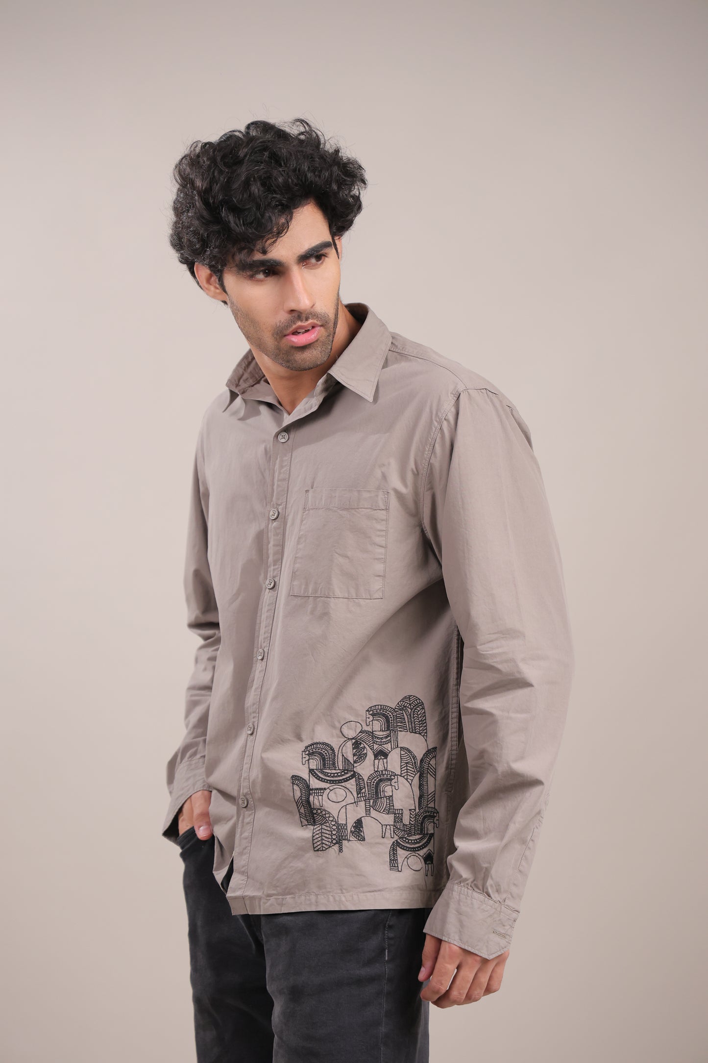 Prakriti – Grey Embroidered Recycled Shirt
