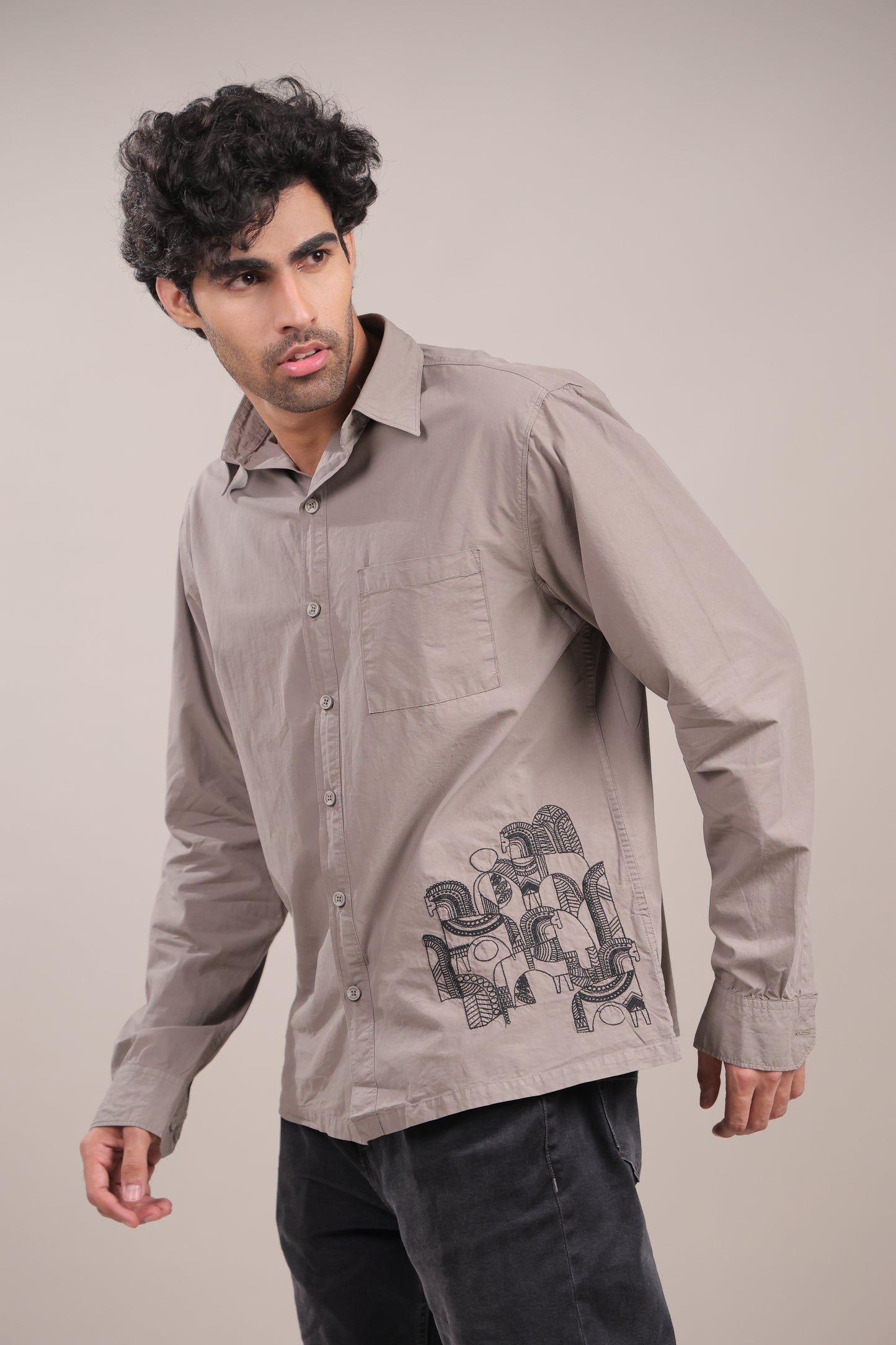 Prakriti – Grey Embroidered Recycled Shirt