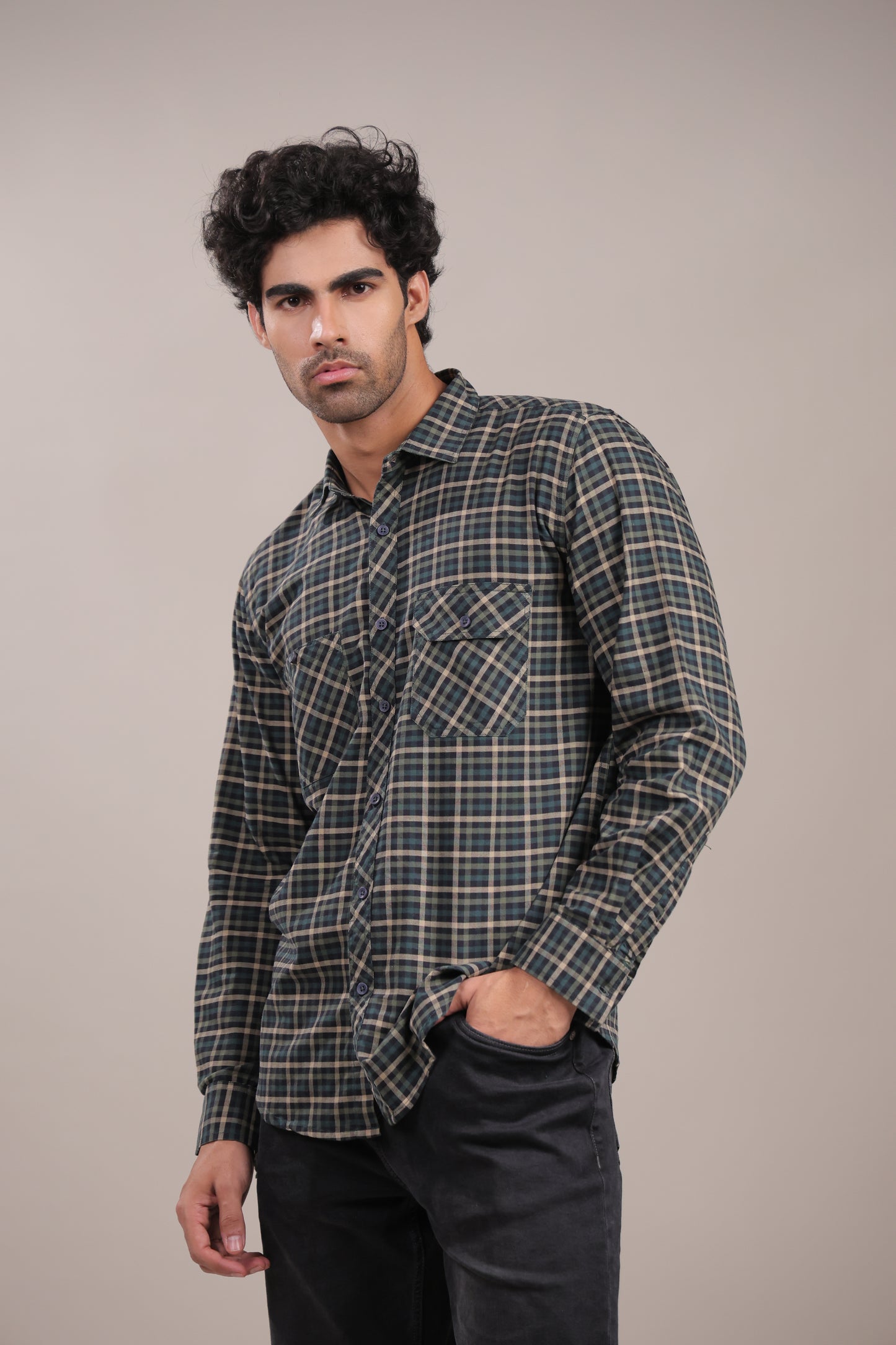Manthan – Checkered Shirt (Dark Green)