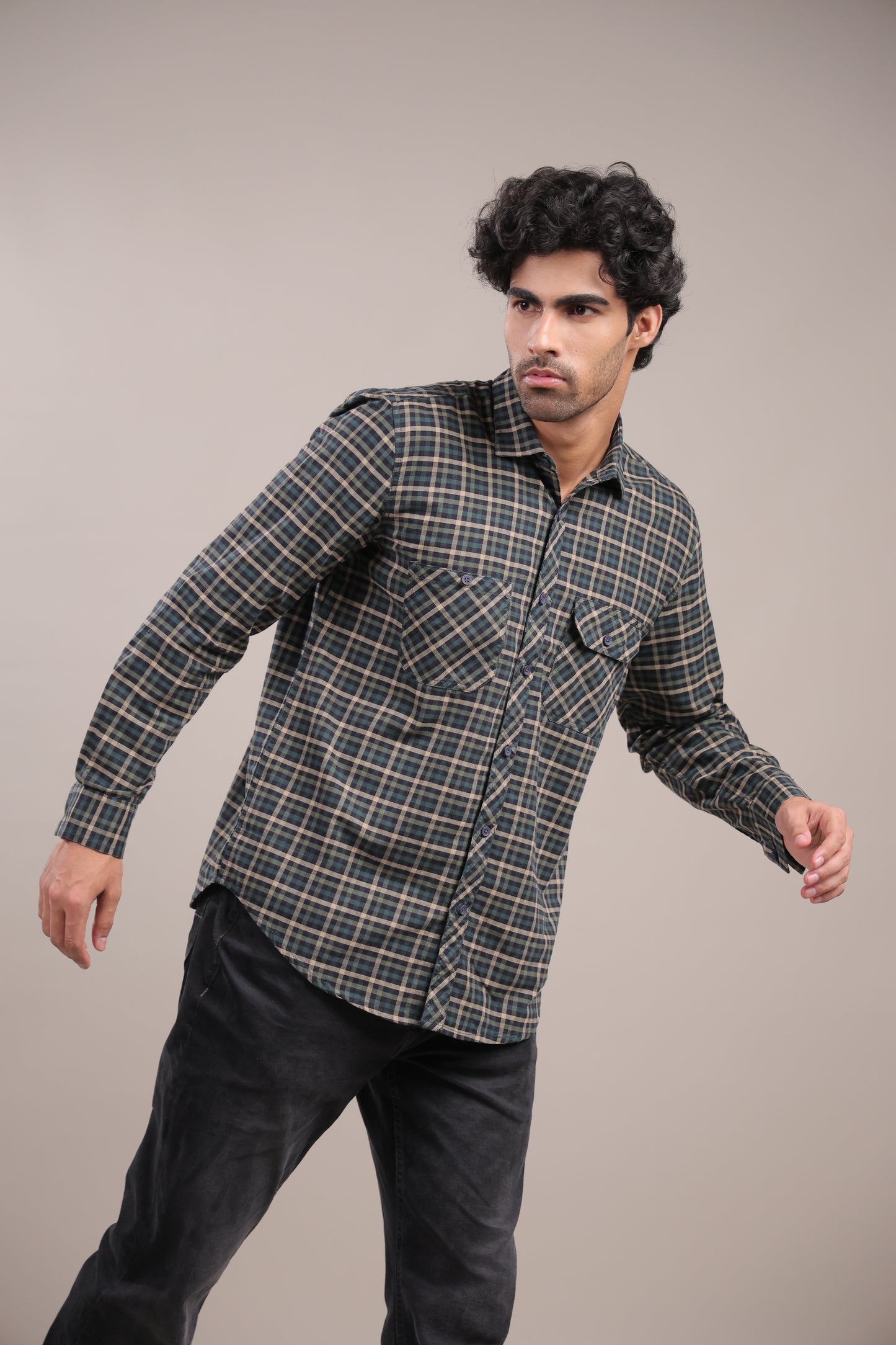 Manthan – Checkered Shirt (Dark Green)