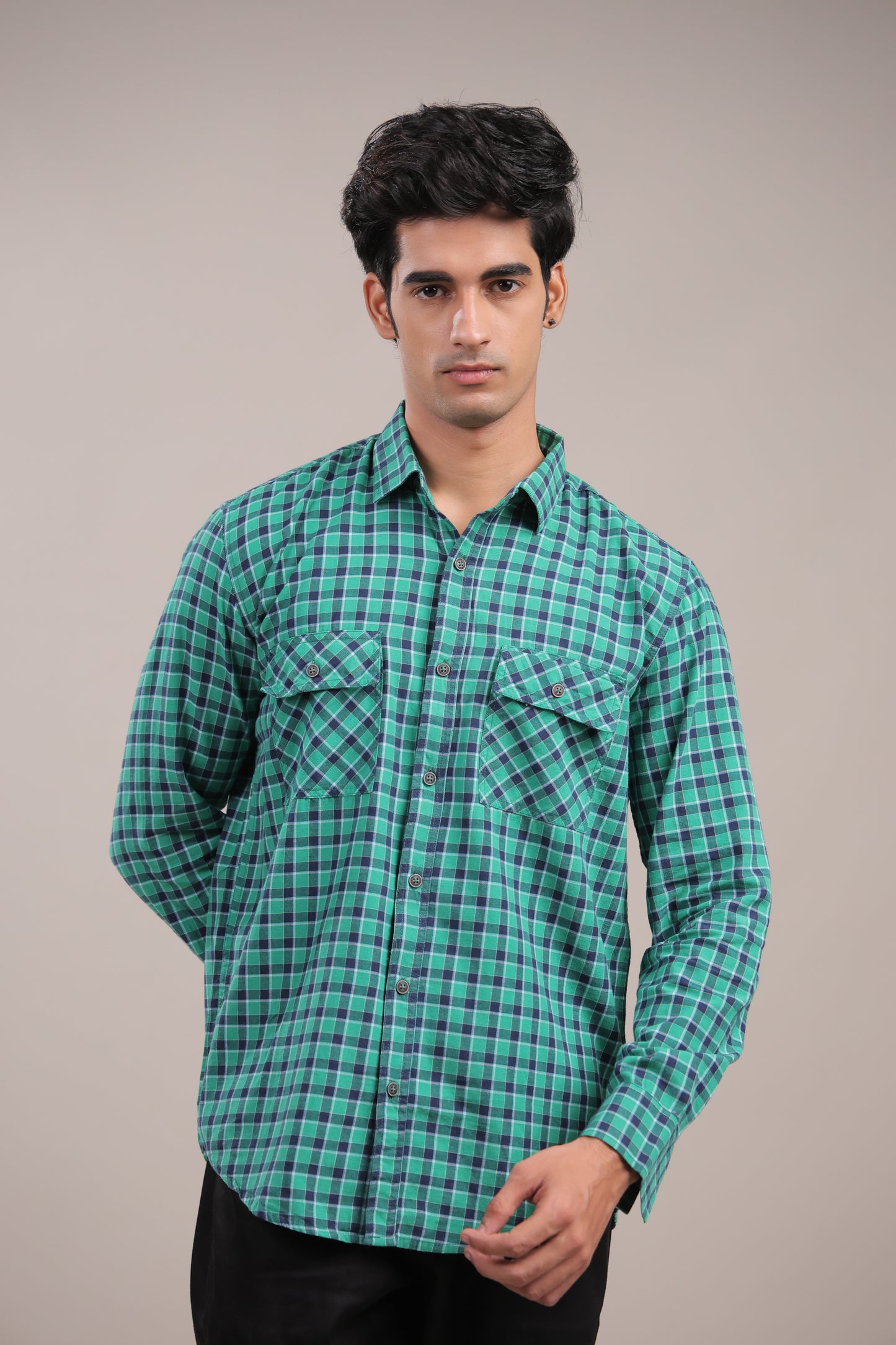 Manthan – Checkered Shirt (Green-Blue)