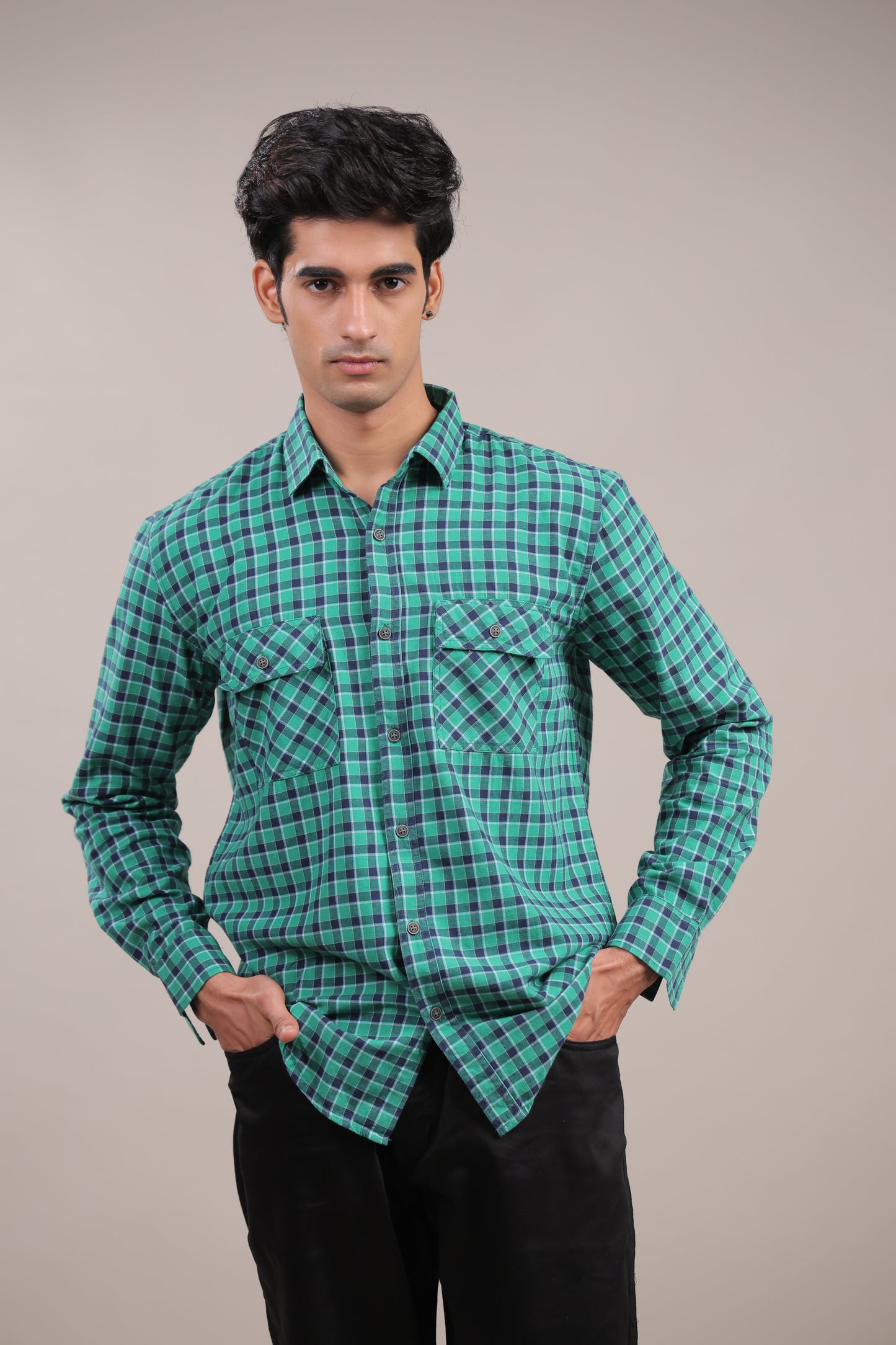 Manthan – Checkered Shirt (Green-Blue)