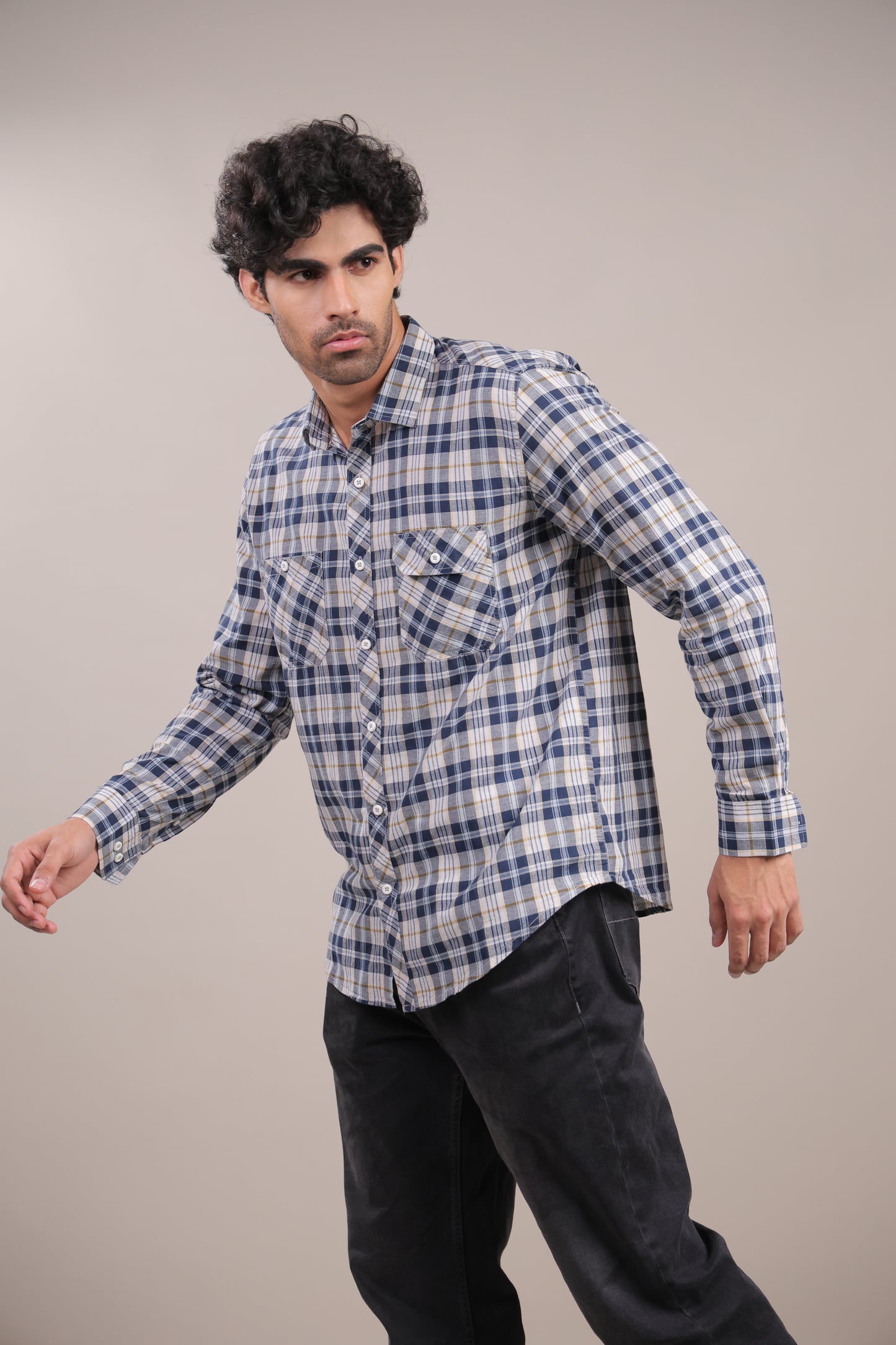 Manthan – Checkered Shirt (Blue-White-Yellow)