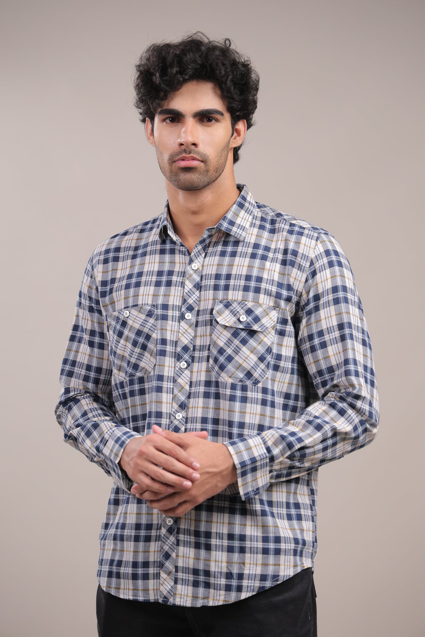 Manthan – Checkered Shirt (Blue-White-Yellow)