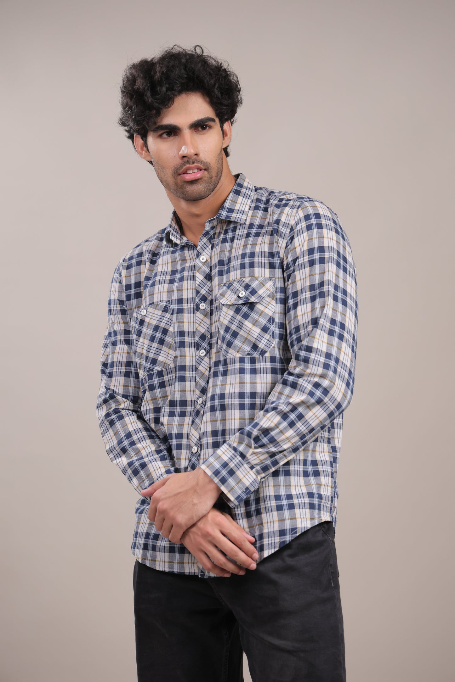 Manthan – Checkered Shirt (Blue-White-Yellow)