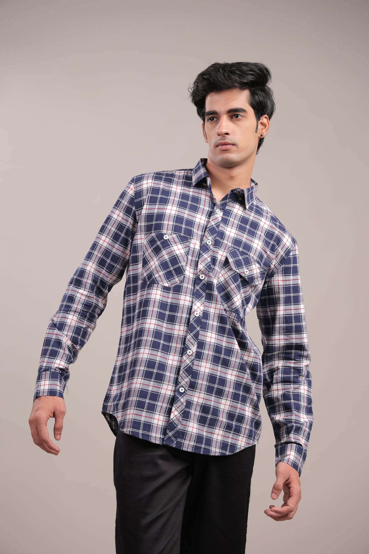 Manthan – Checkered Shirt (Blue-White-Red)