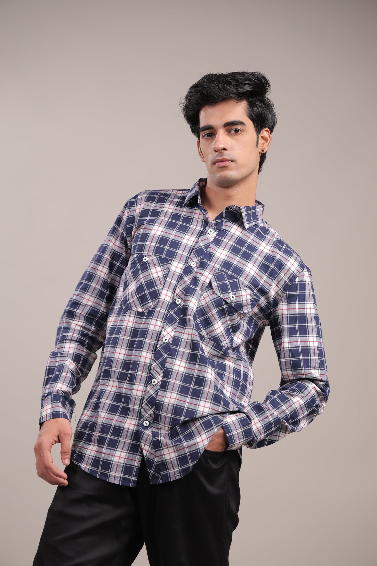 Manthan – Checkered Shirt (Blue-White-Red)