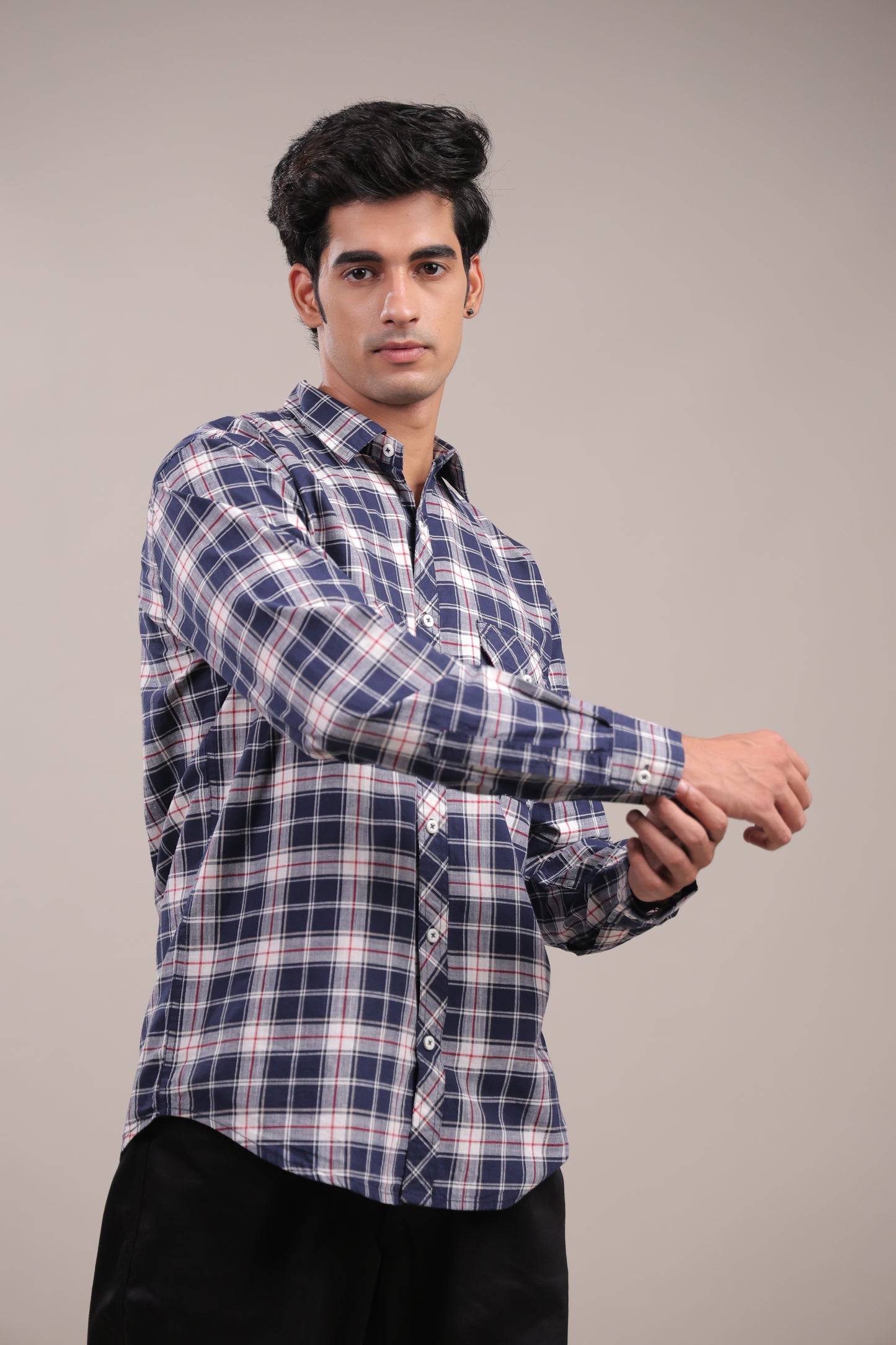 Manthan – Checkered Shirt (Blue-White-Red)