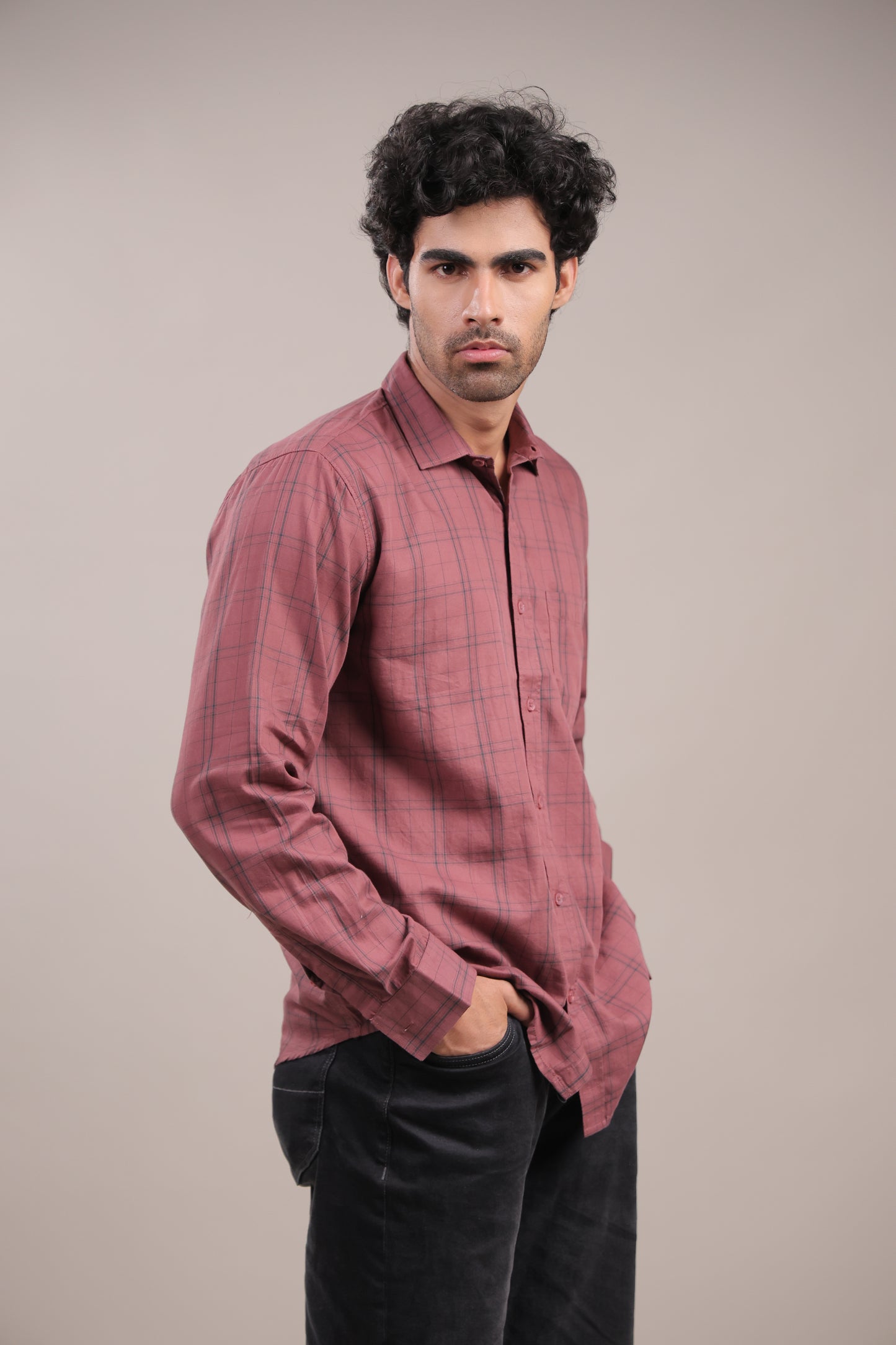 Manthan – Checkered Shirt (Brick Red)