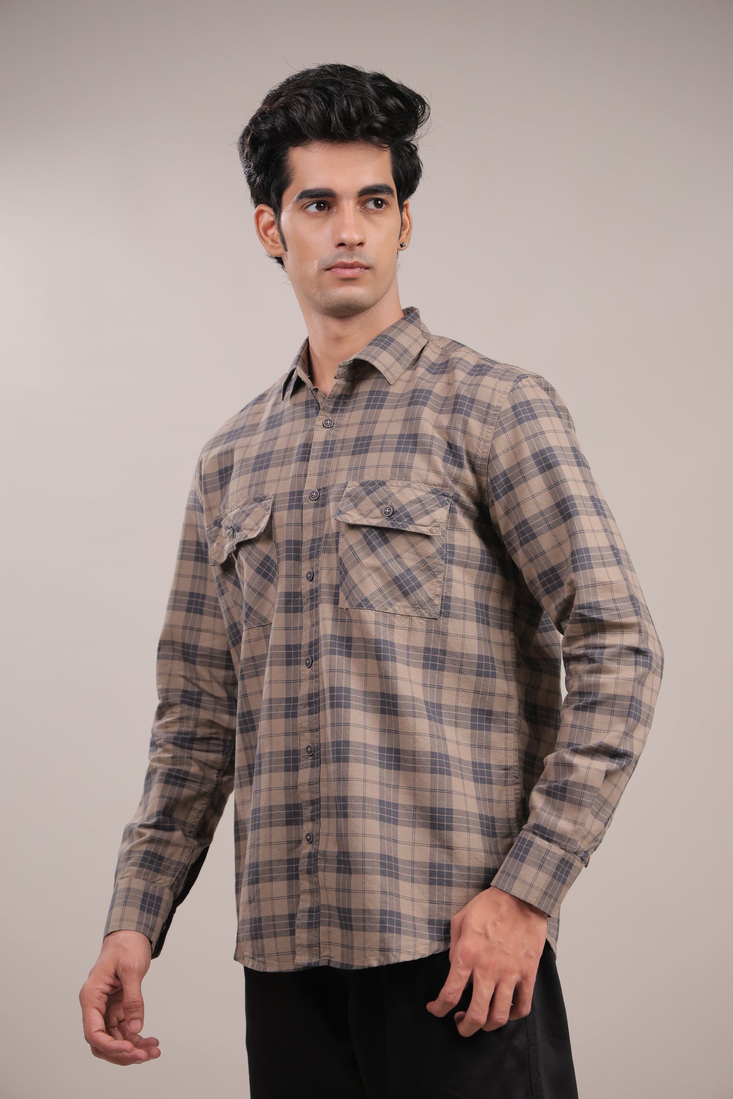 Manthan – Checkered Shirt (Beige)