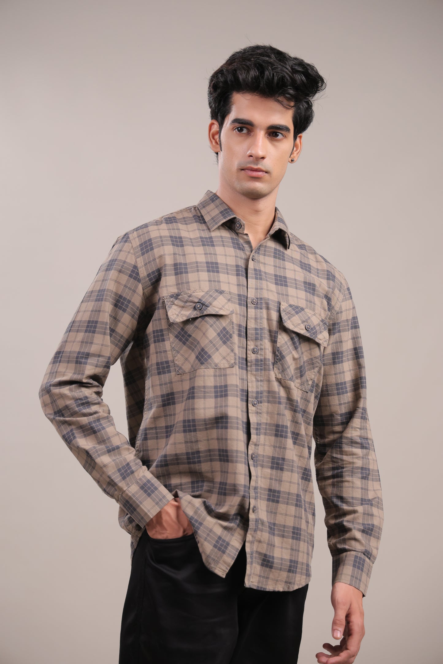 Manthan – Checkered Shirt (Beige)