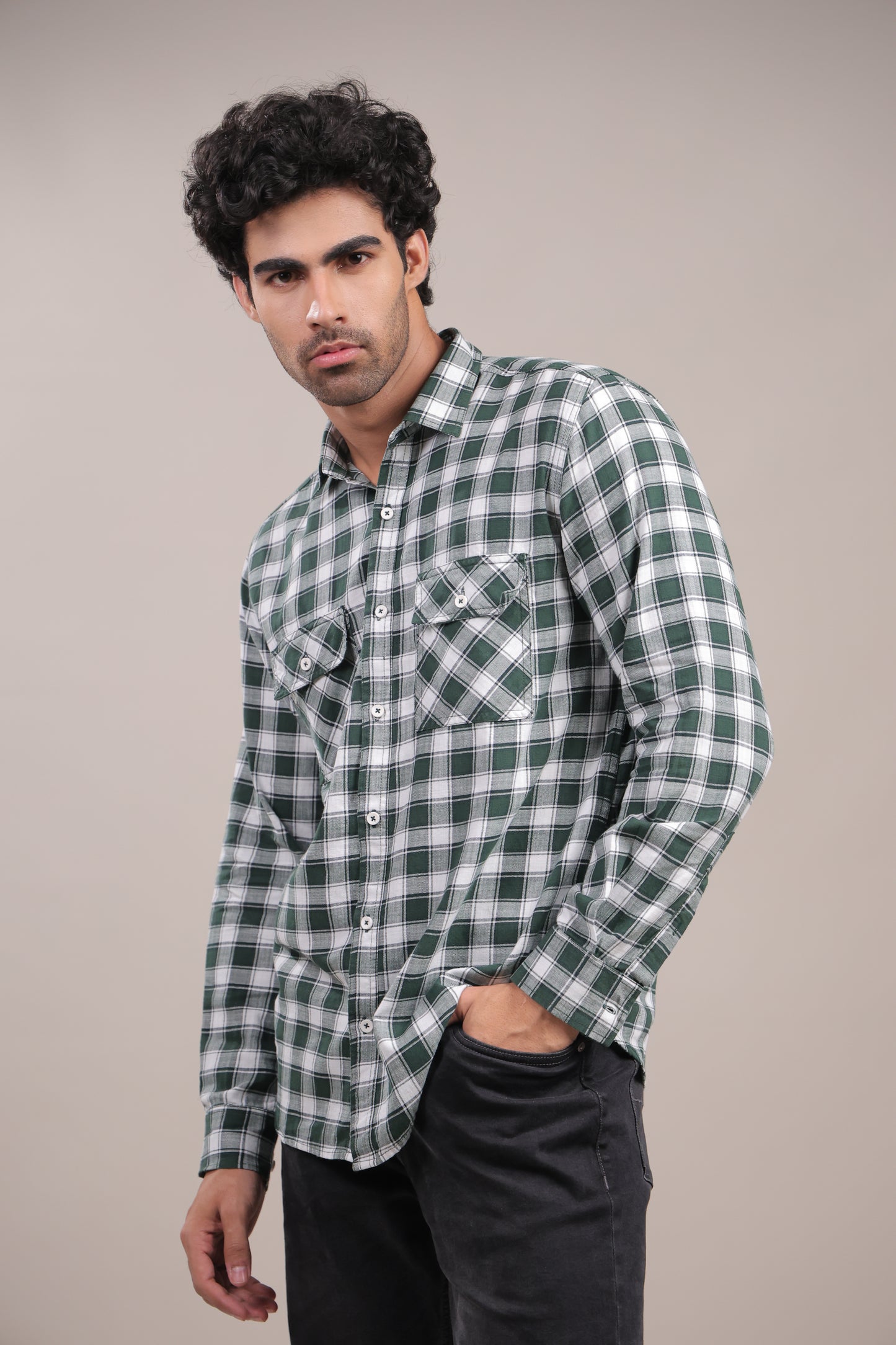 Manthan – Checkered Shirt (Green-White)