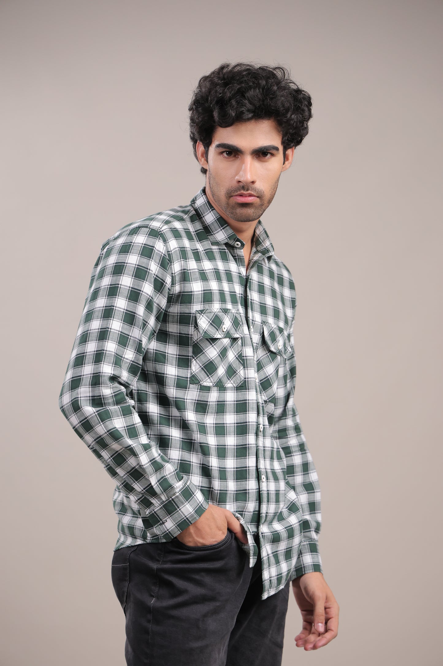 Manthan – Checkered Shirt (Green-White)