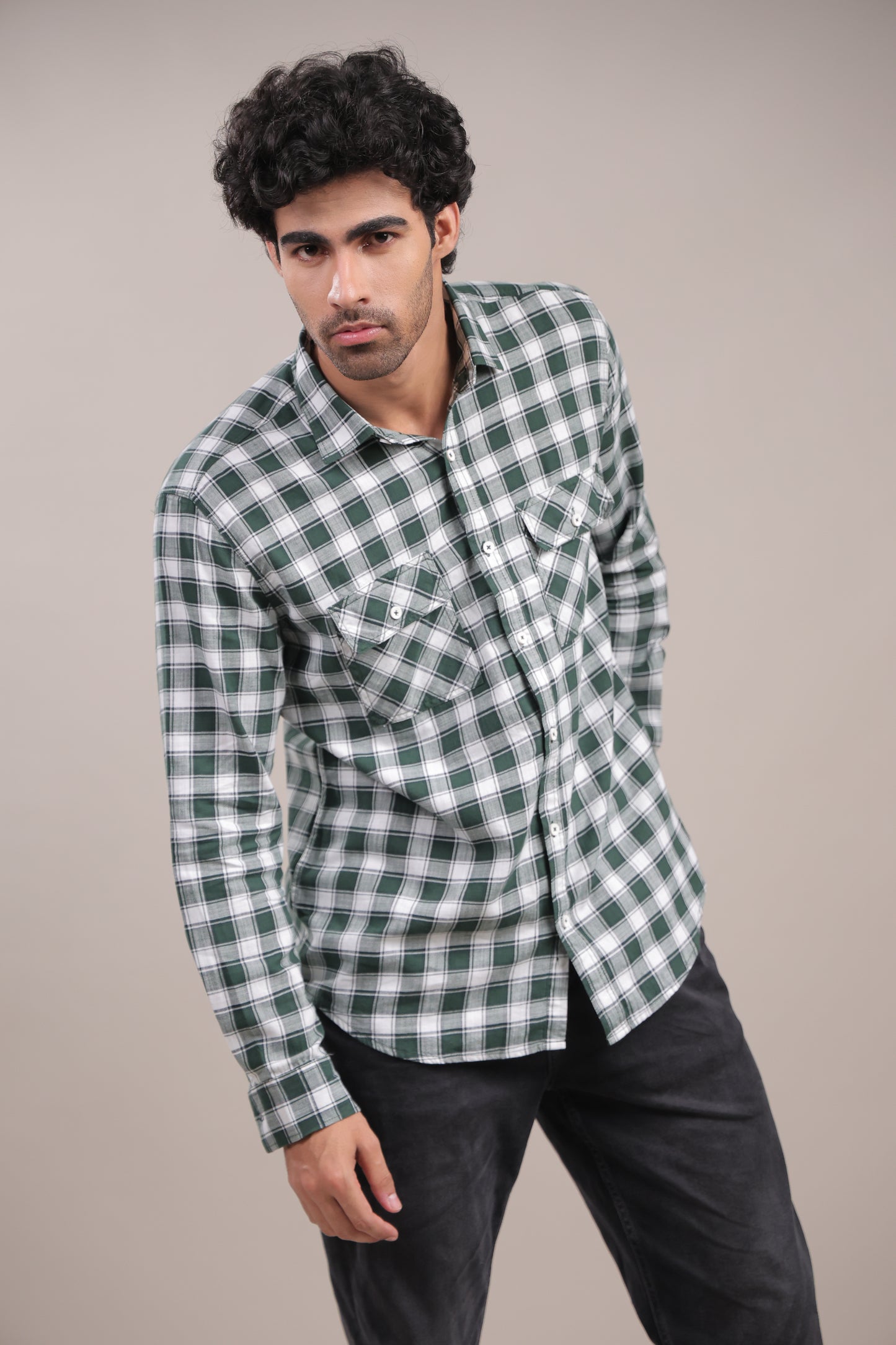 Manthan – Checkered Shirt (Green-White)