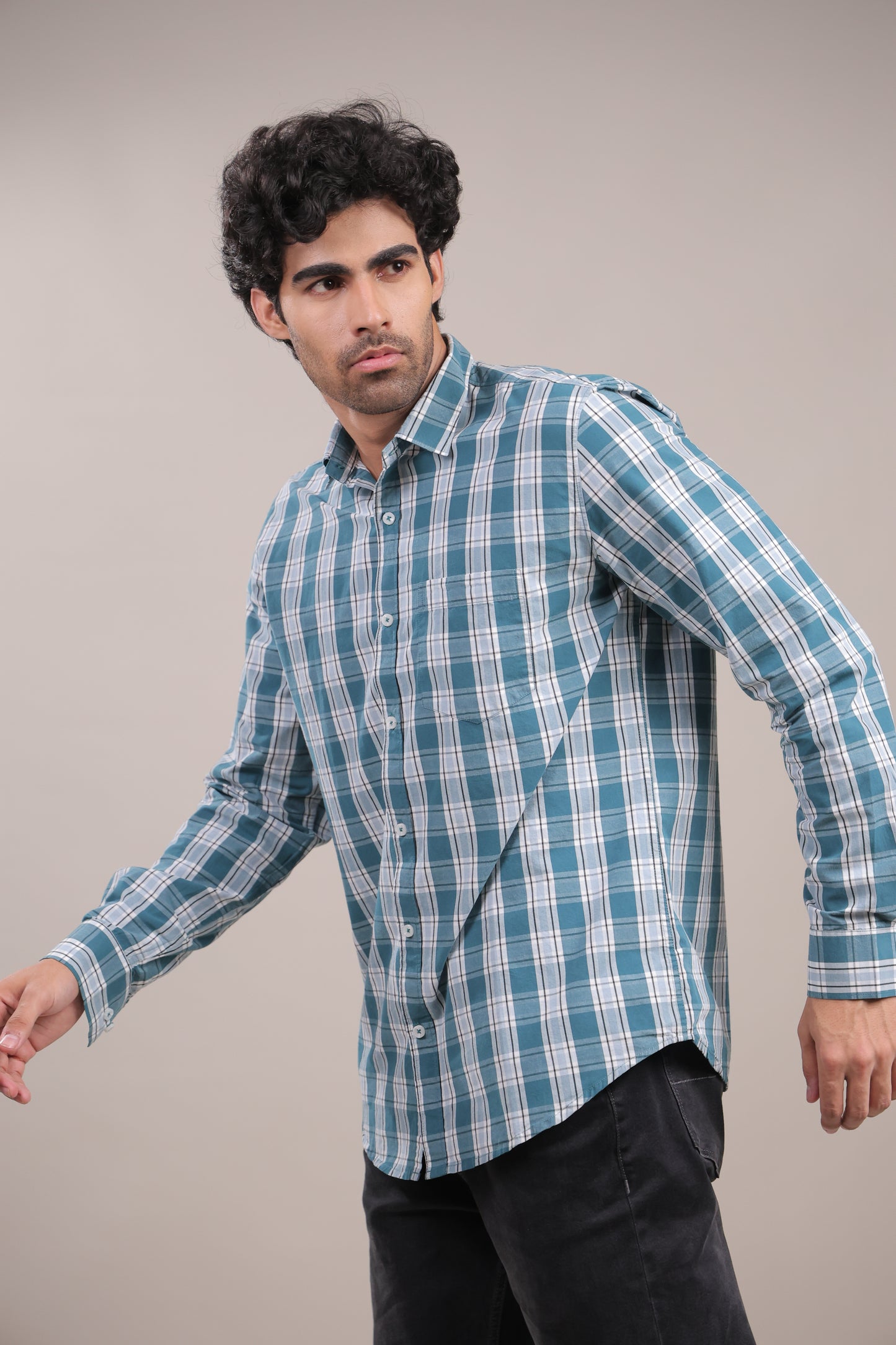 Manthan – Checkered Shirt (Light Blue-White)