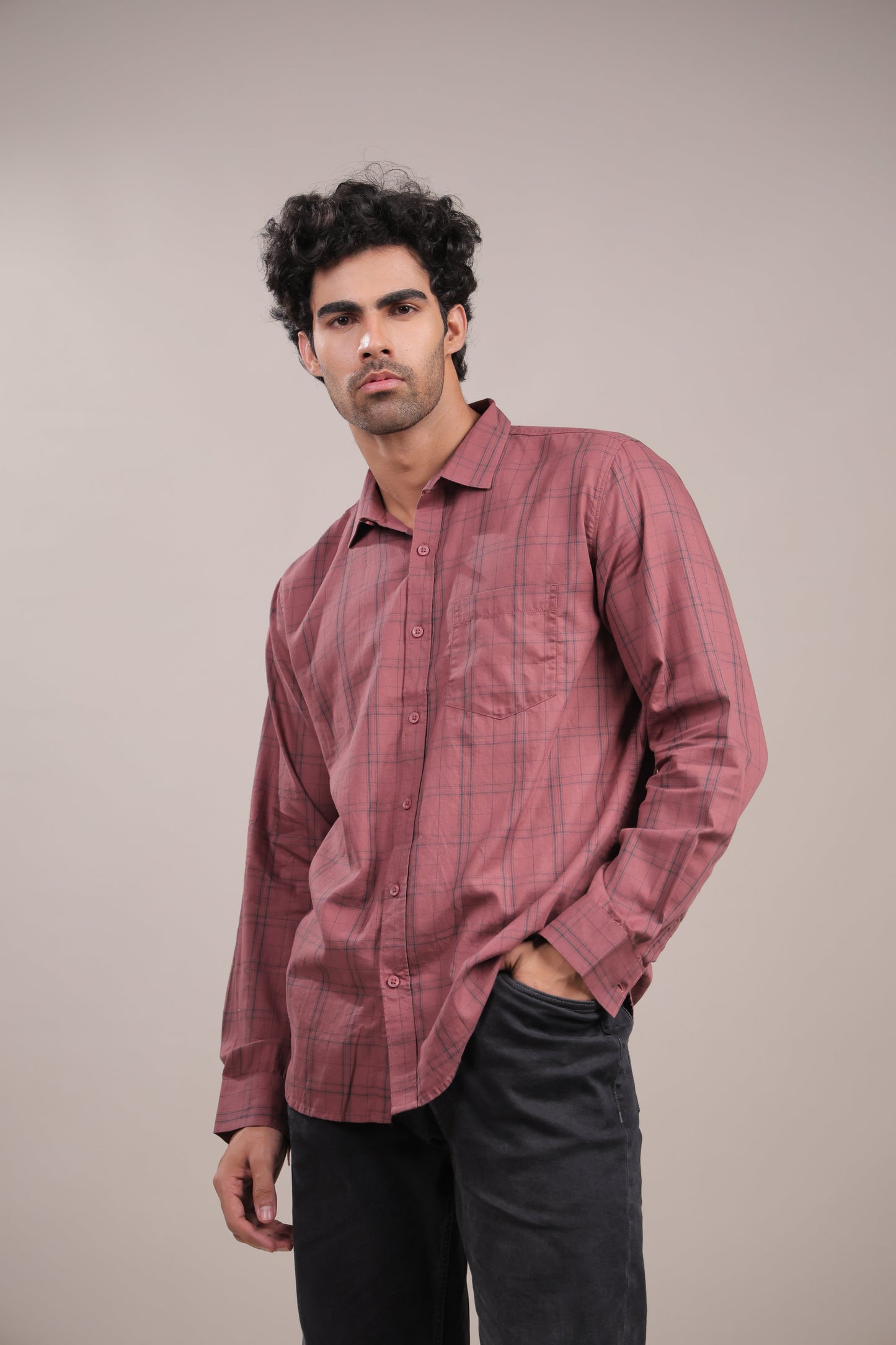 Manthan – Checkered Shirt (Brick Red) - Binioz