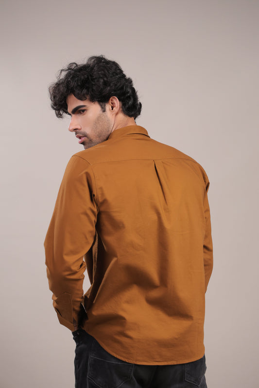 Niyam – Plain Brown Oxford Shirt - Binioz