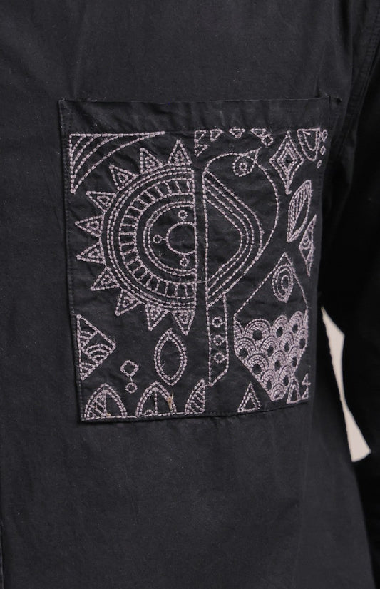 Prakriti – Black Embroidered Recycled Shirt - Binioz