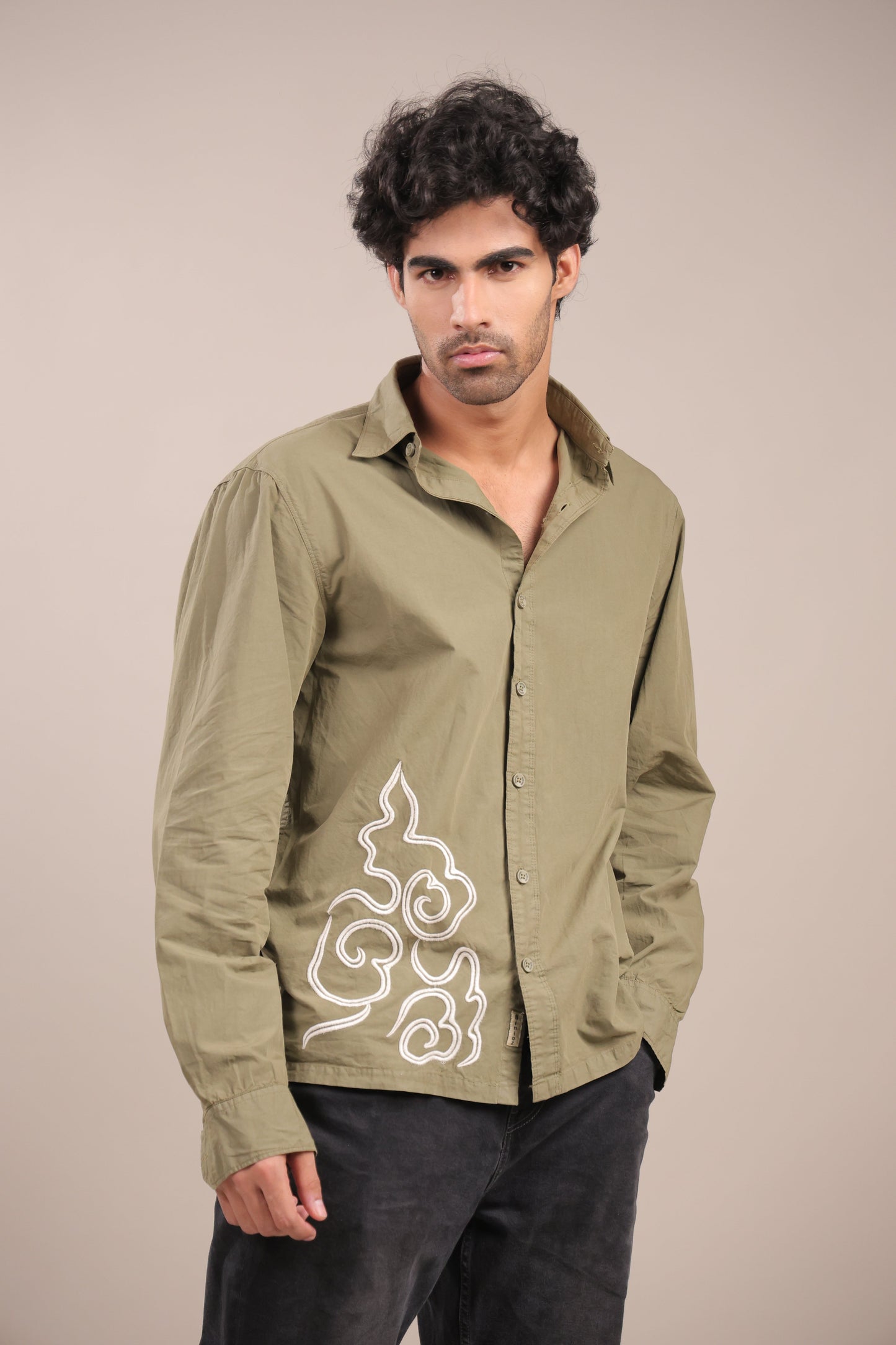 Prakriti – Green Embroidered Recycled Shirt - Binioz