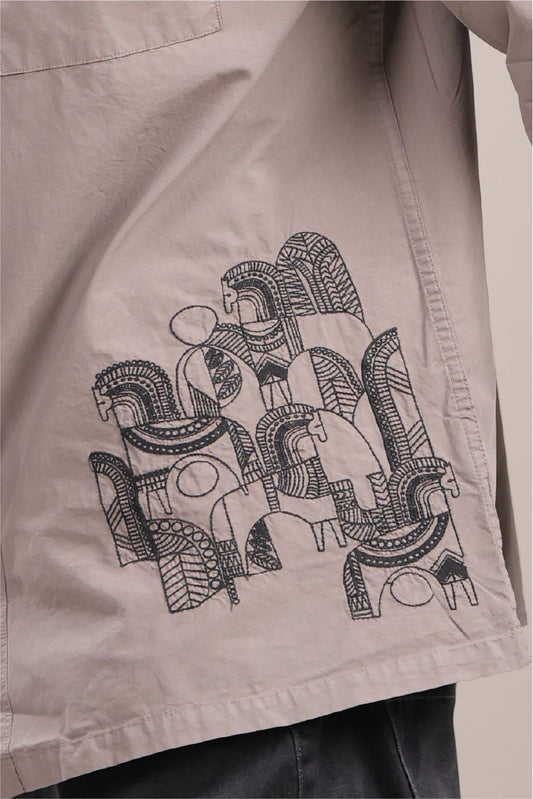 Prakriti – Grey Embroidered Recycled Shirt - Binioz