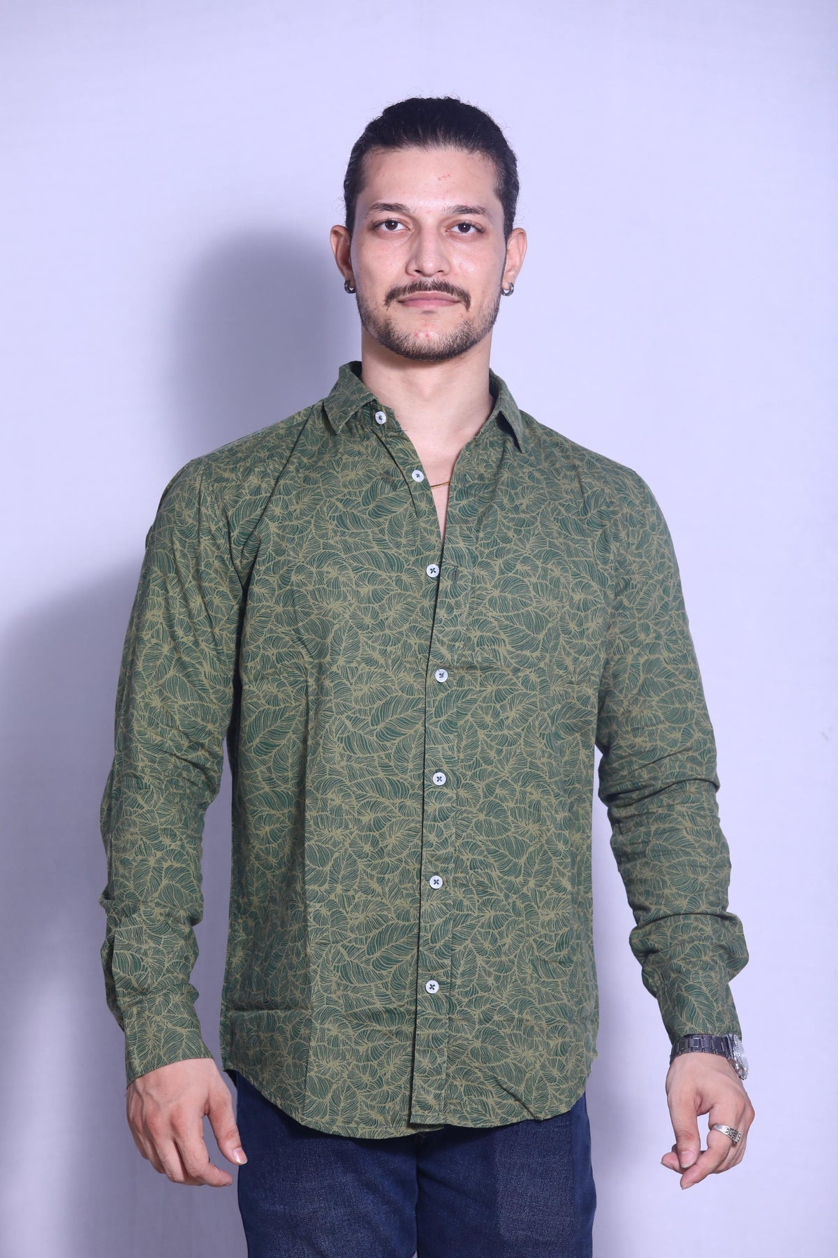 Green Leaf Print Shirt