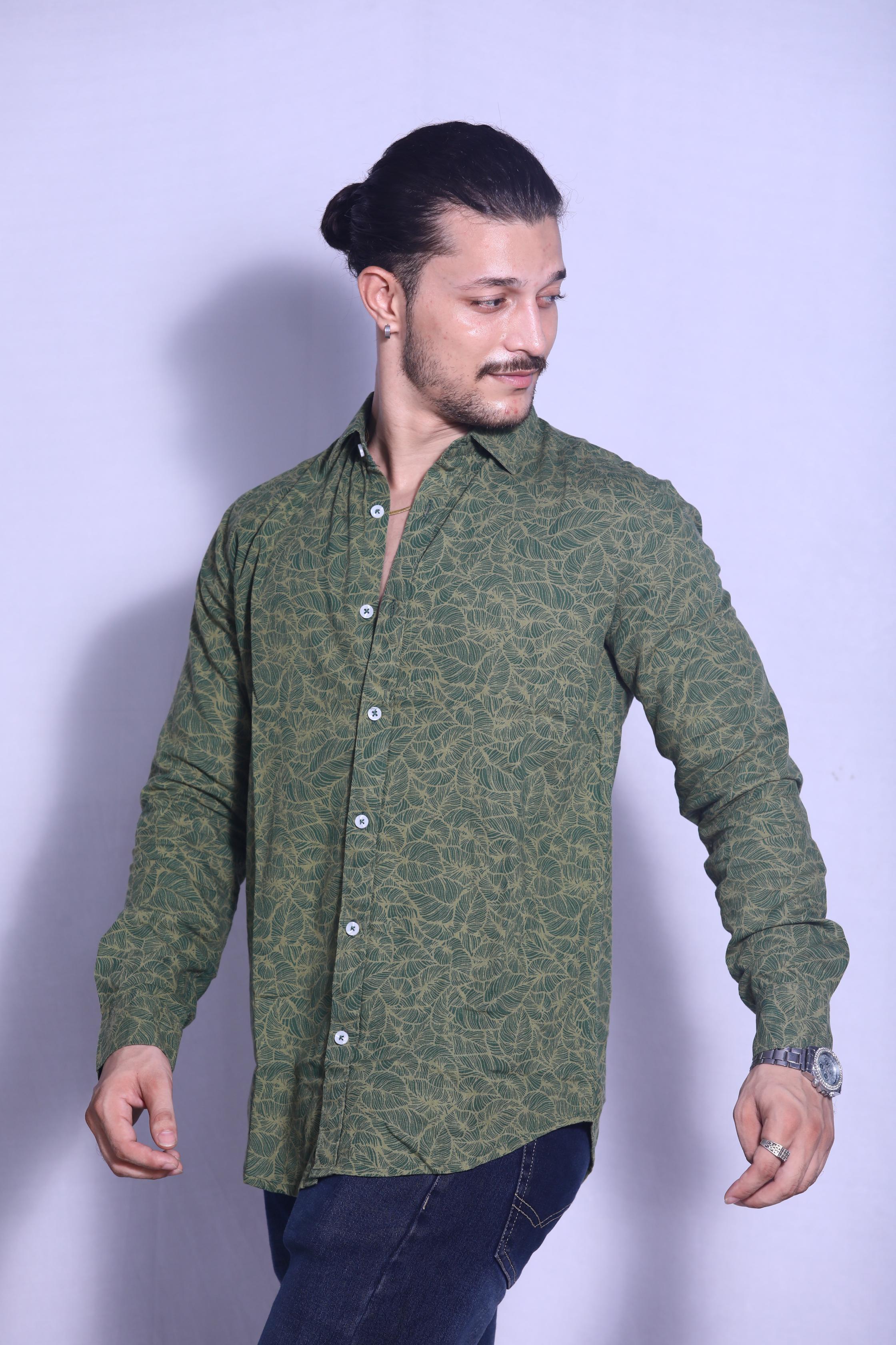 Green Leaf Print Shirt