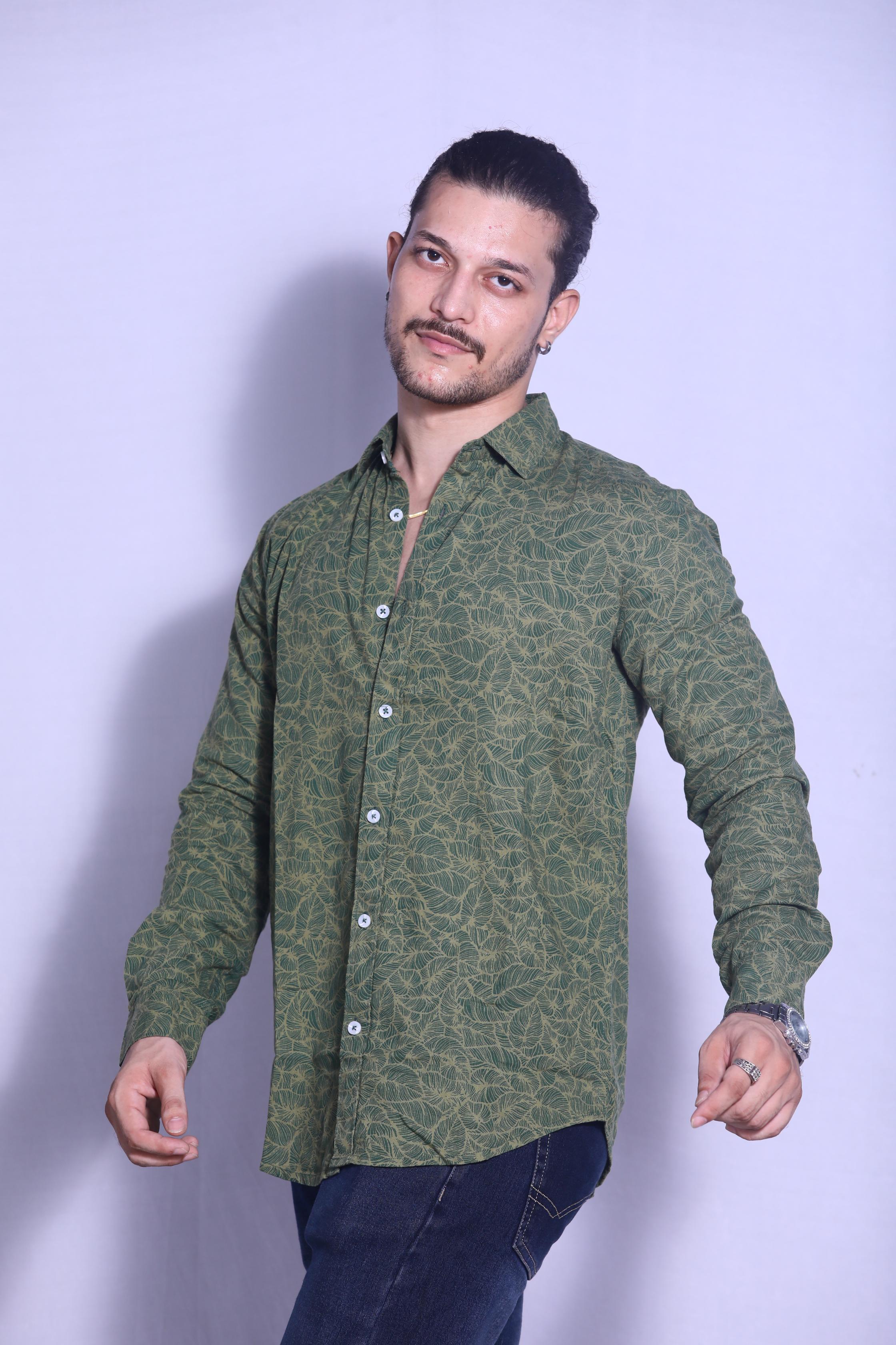 Green Leaf Print Shirt