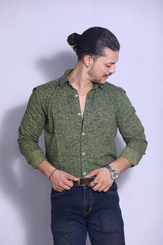 Green Leaf Print Shirt