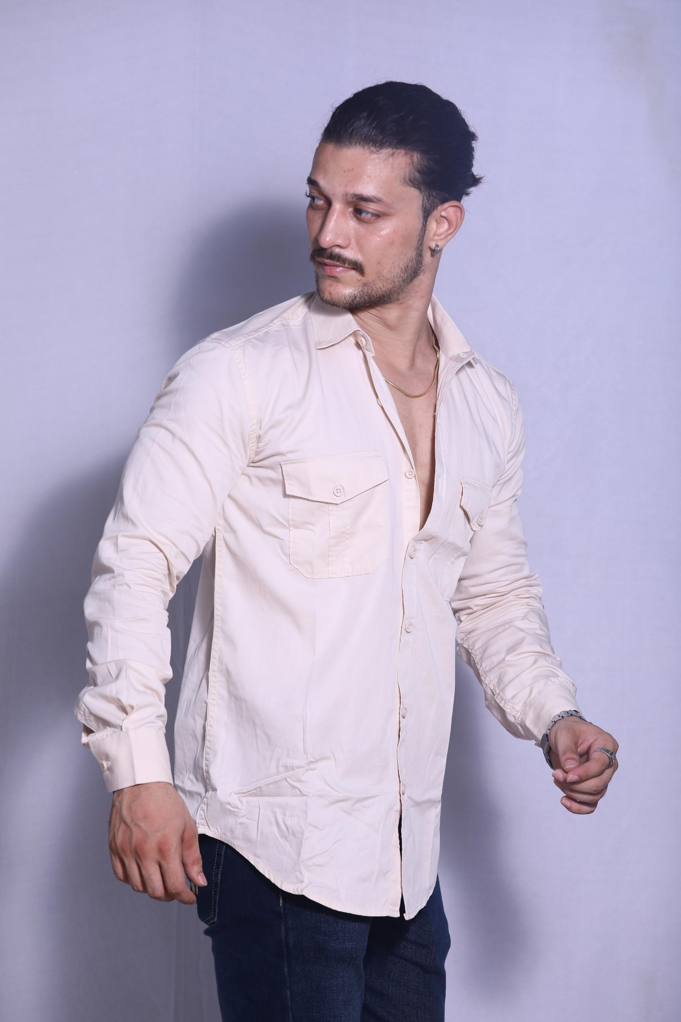 Cream Double Pocket Shirt