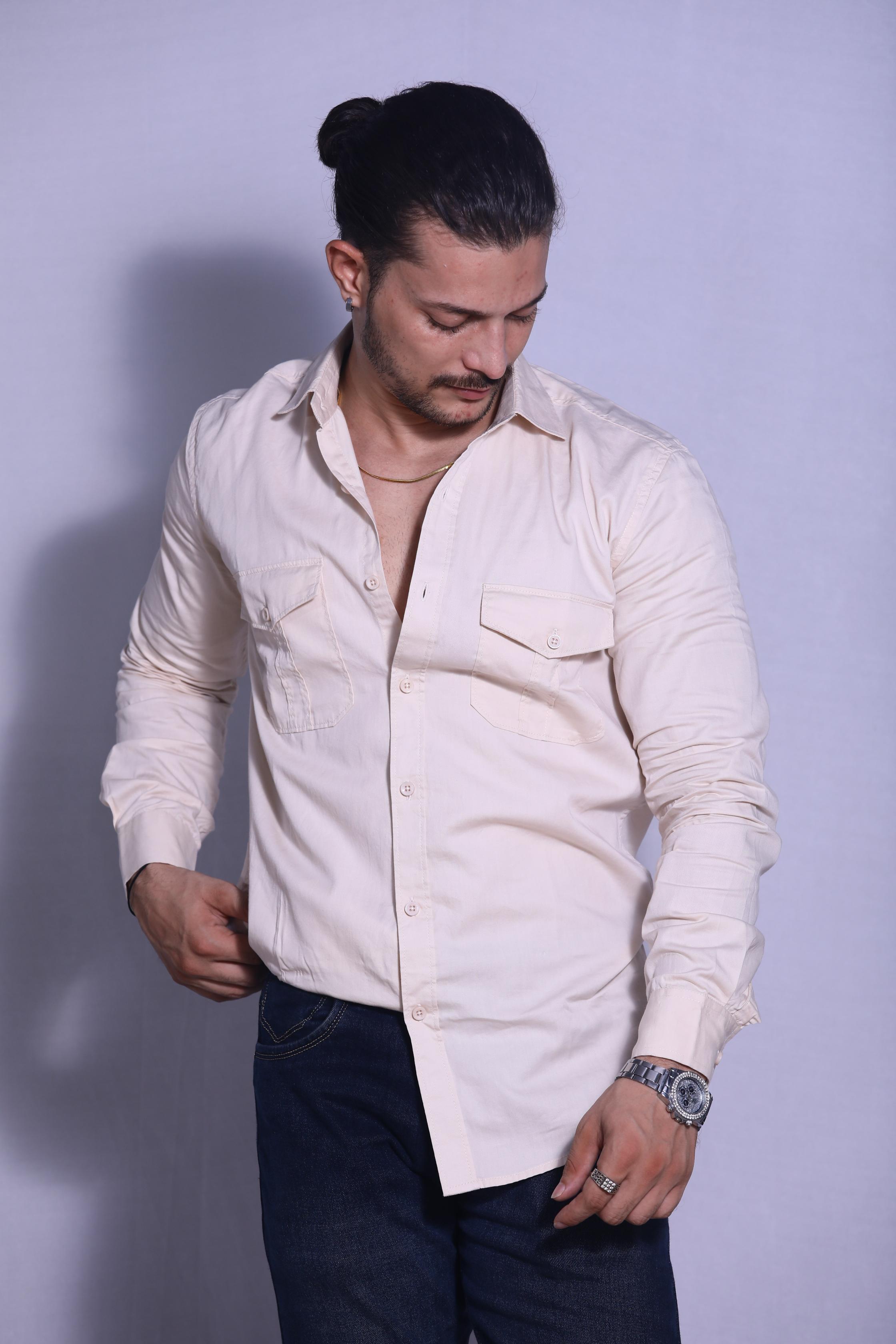 Cream Double Pocket Shirt