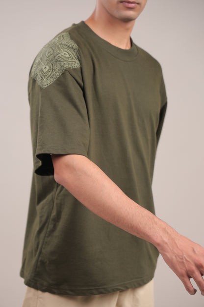 Sutra – Dark Green Embroidered T-Shirt