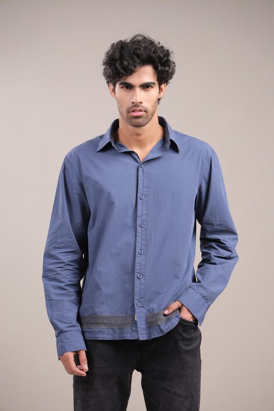 Prakriti – Dark Blue Embroidered Recycled Shirt
