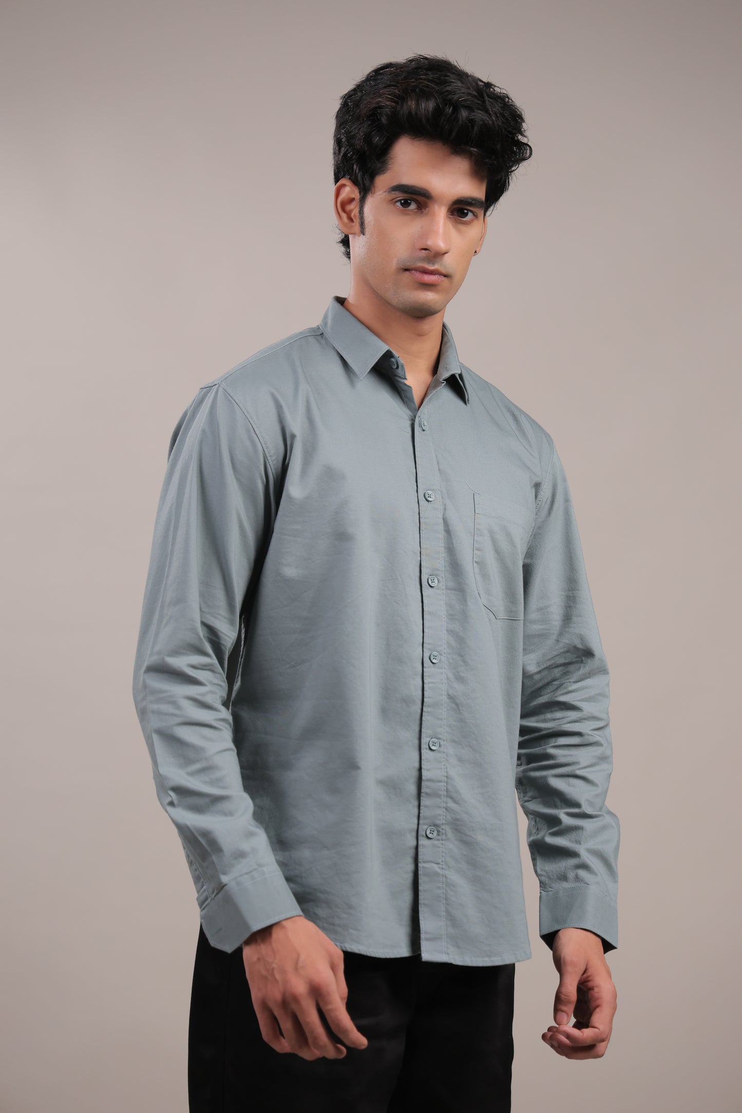 Niyam – Plain Light Grey Oxford Shirt