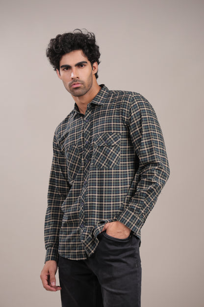 Manthan – Checkered Shirt (Dark Green)