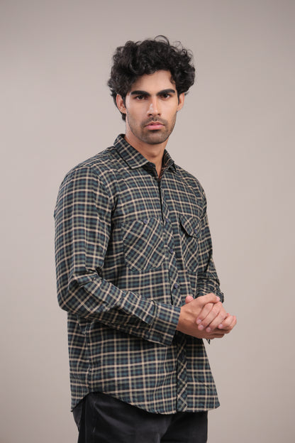 Manthan – Checkered Shirt (Dark Green)