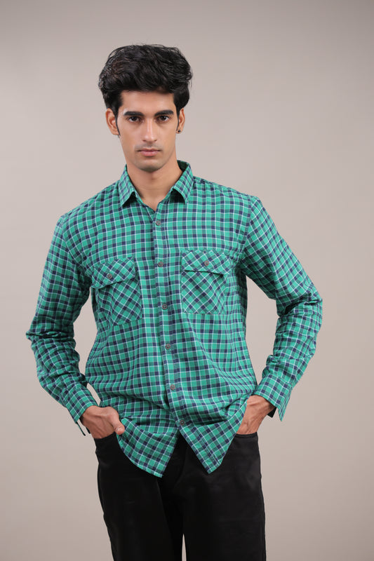 Manthan – Checkered Shirt (Green-Blue)