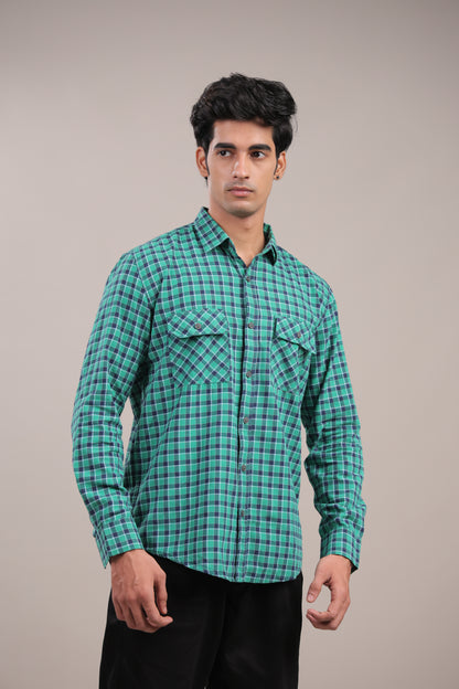 Manthan – Checkered Shirt (Green-Blue)