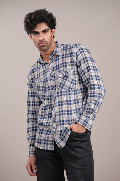 Manthan – Checkered Shirt (Blue-White-Yellow)