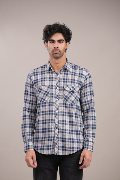 Manthan – Checkered Shirt (Blue-White-Yellow)