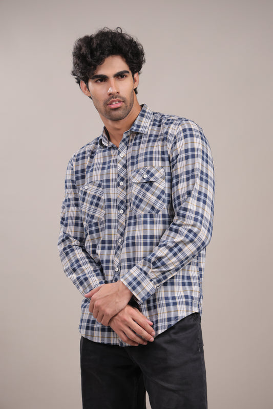 Manthan – Checkered Shirt (Blue-White-Yellow)