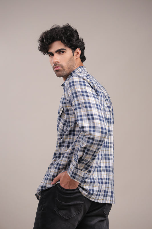 Manthan – Checkered Shirt (Blue-White-Yellow)