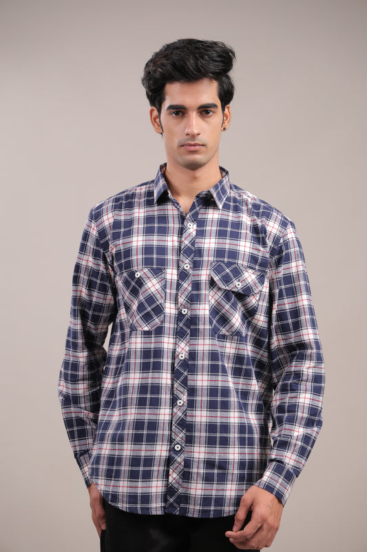 Manthan – Checkered Shirt (Blue-White-Red)