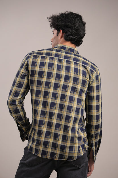 Manthan – Checkered Shirt (Dark Blue-Yellow)