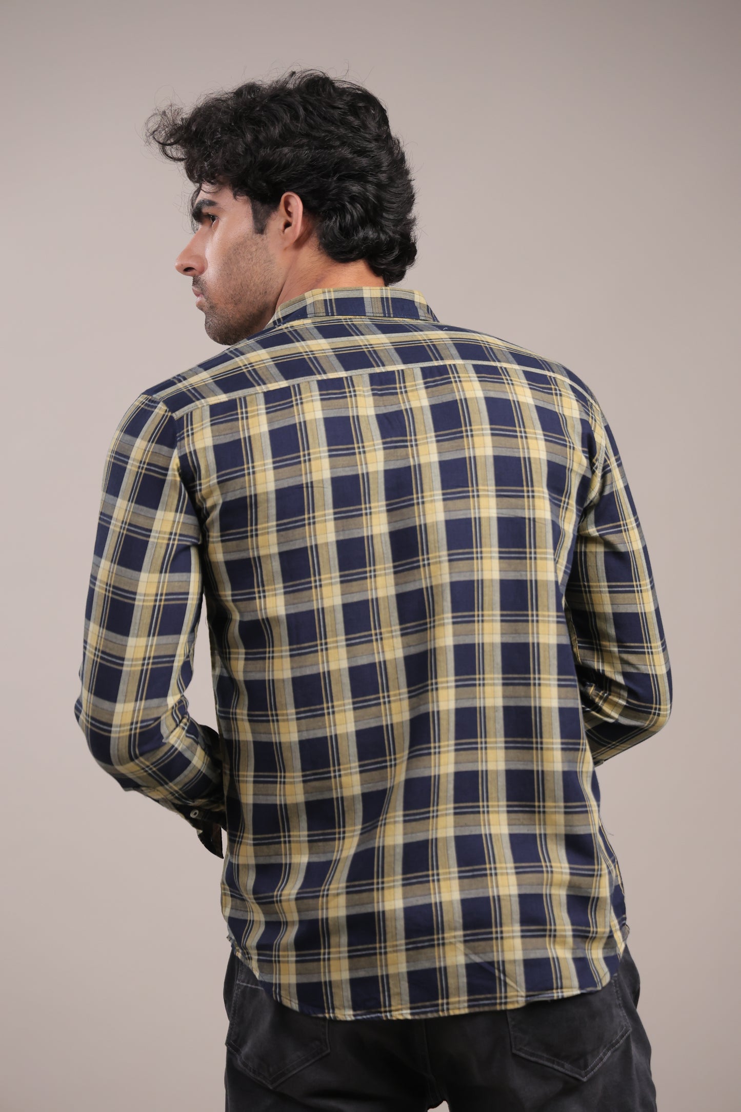 Manthan – Checkered Shirt (Dark Blue-Yellow)