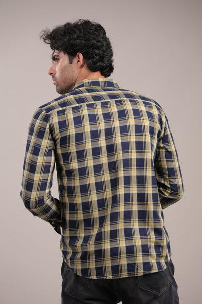 Manthan – Checkered Shirt (Dark Blue-Yellow)