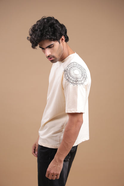 Sutra – Beige Embroidered T-Shirt