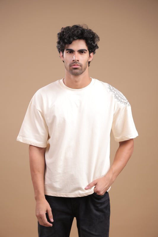 Sutra – Beige Embroidered T-Shirt