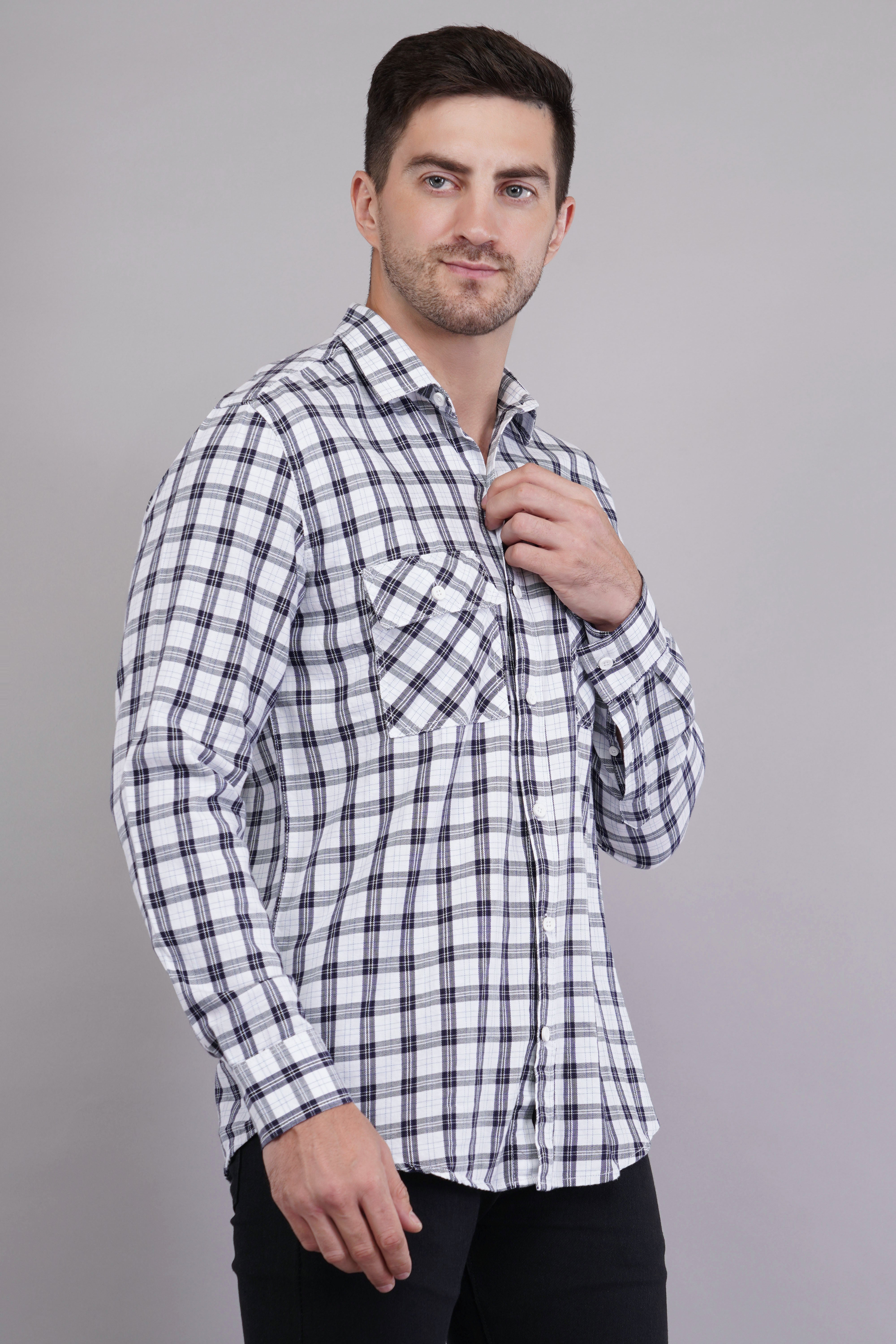 Monochrome Plaid Pocket Shirt